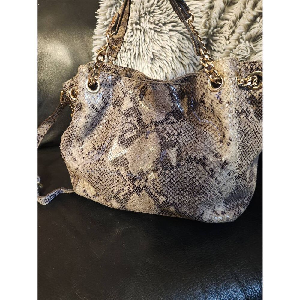 Michael Kors Jet Set Chain Snakeskin embossed Gather Shoulder Tote with CROSSBOD - Picture 5 of 14